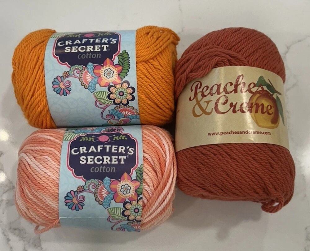 Orange Cotton Yarn Lot 3 Skeins Crafters Secret #17 & #162 Peaches & Cream #1311